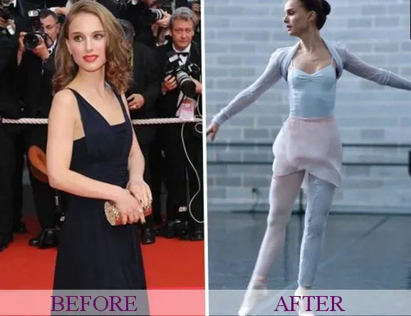 Black Swan cast Natalie Portman before and after weight loss photo 